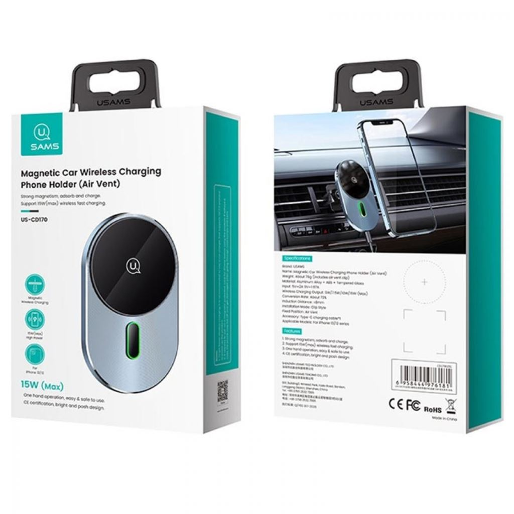 Usams CD170DZ01 indukciós töltő + autós tartó (CD170DZ01)