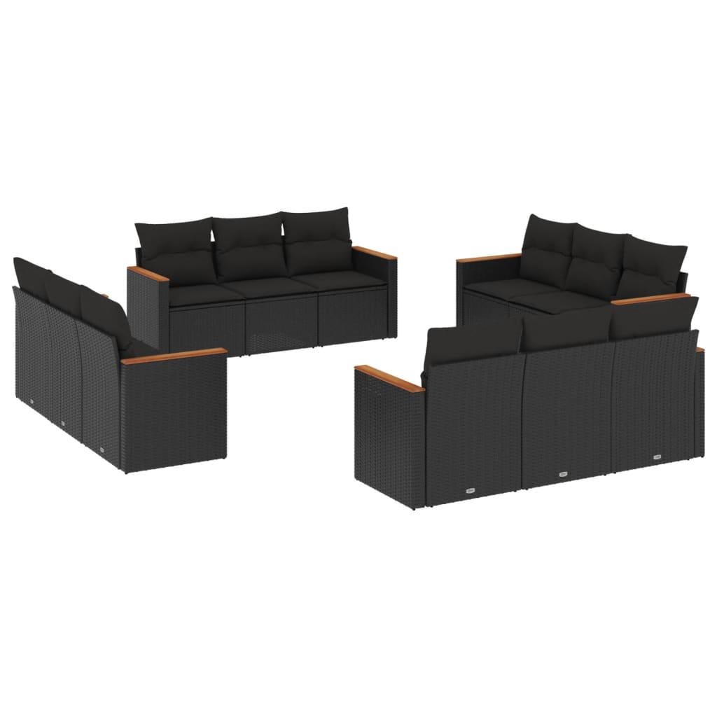 12 részes fekete polyrattan kerti ülőgarnitúra párnákkal (3225831)