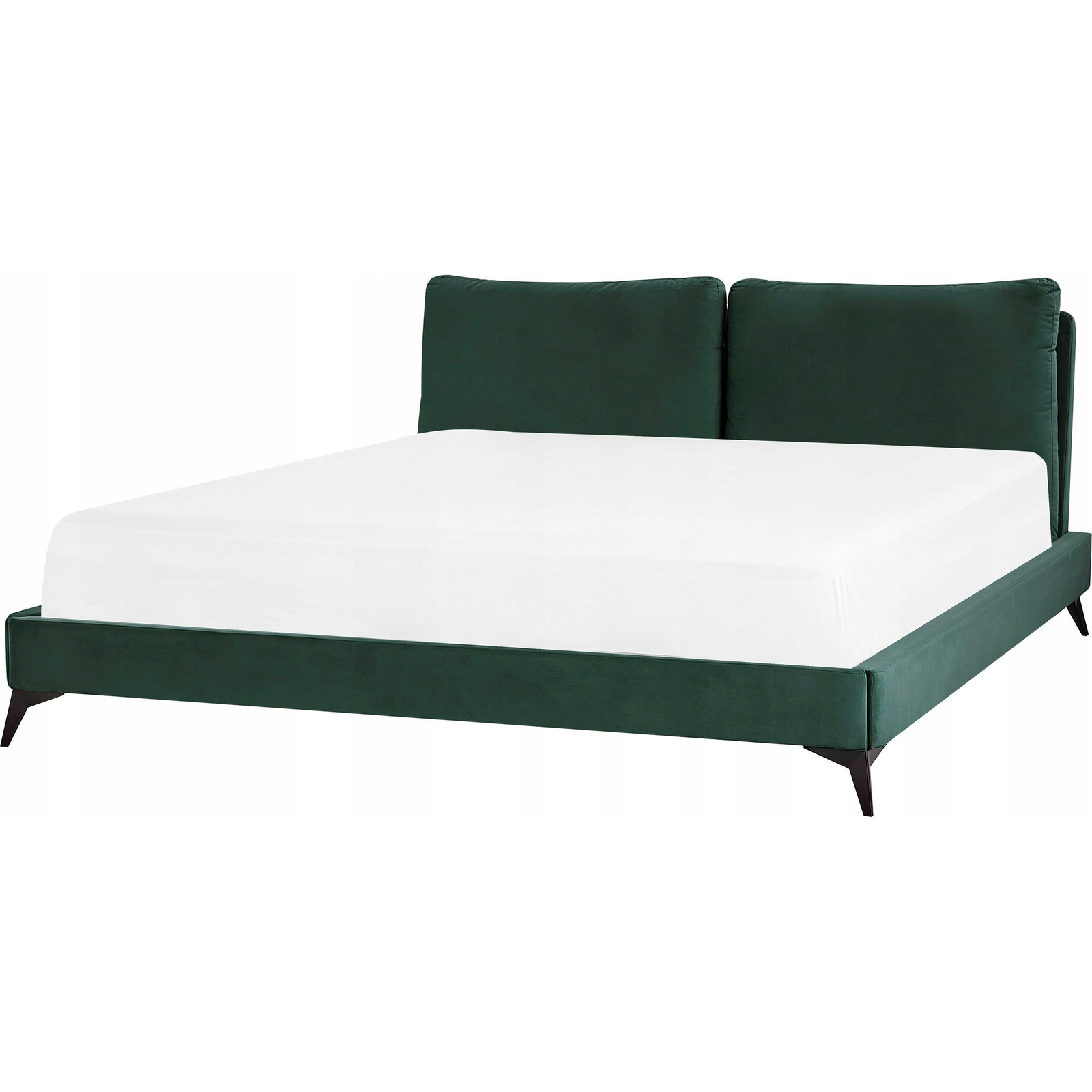 Cama Con Somier De Terciopelo Verde Esmeralda Negro 180 X 200 Cm Listones Melle - Verde