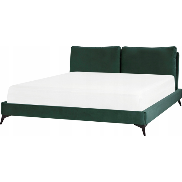 Cama Con Somier De Terciopelo Verde Esmeralda Negro 180 X 200 Cm Listones Melle - Verde