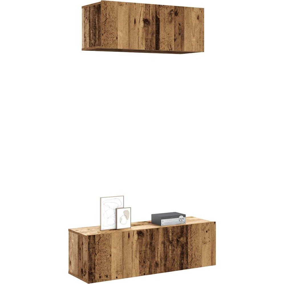 2 részes antik fa színű szerelt fa fali TV-szekrényszett (3329005)