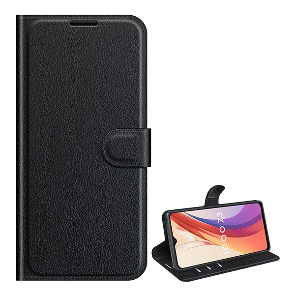 Tok álló, bőr hatású (FLIP, oldalra nyíló, asztali tartó funkció, prémium) FEKETE [vivo Y72 5G] (5996591152288)