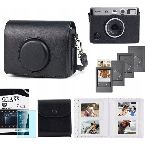 Zestaw 5w1 Futerał + Szkło + Album 64x + Etui Zdjęcia + Ramki Do Fuji Instax Mini Evo / Czarny