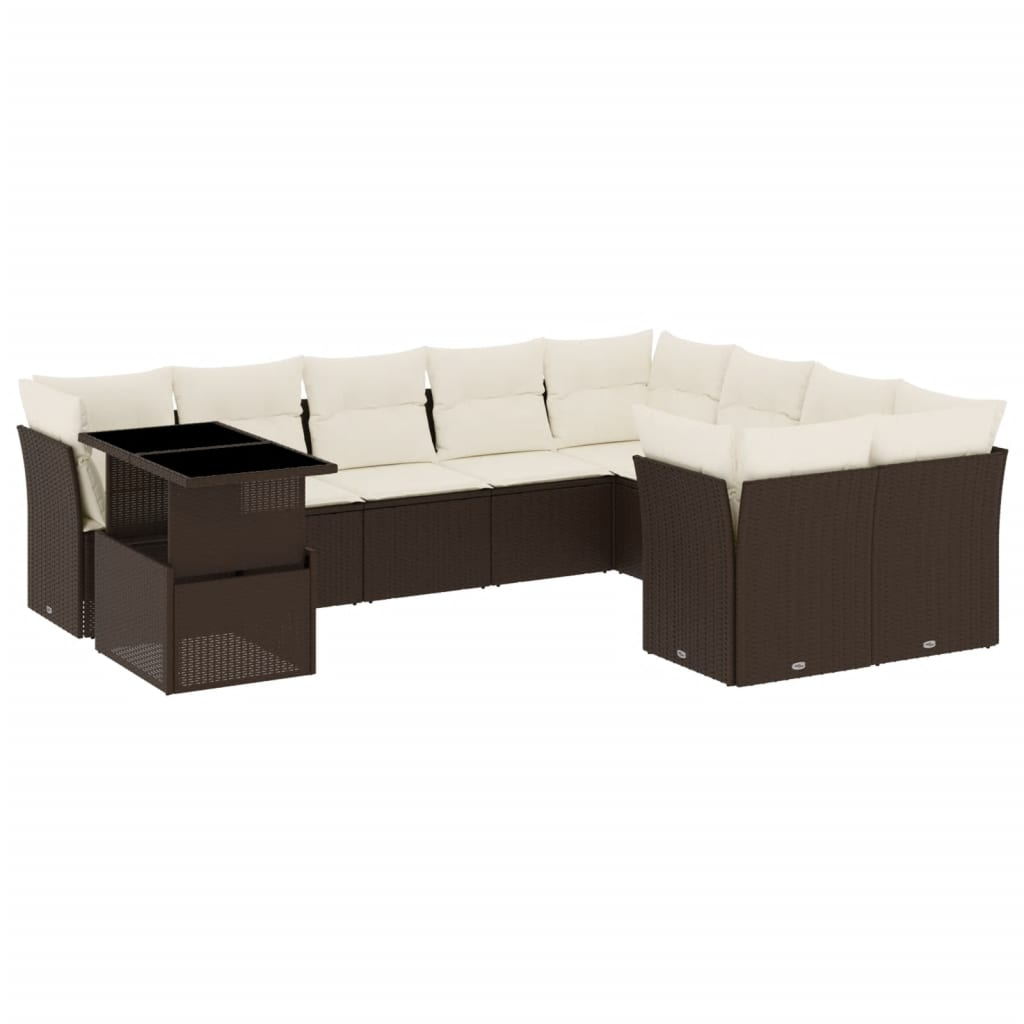 10 részes barna polyrattan kerti ülőgarnitúra párnákkal (3266853)