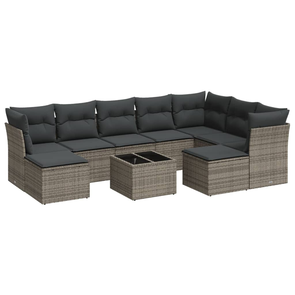 10 részes szürke polyrattan kerti ülőgarnitúra párnákkal (3218580)