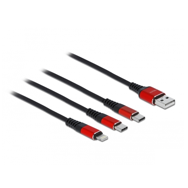 DeLOCK USB 2.0 - Apple Lightning/2xUSB-C kábel 1m - Fekete/Piros