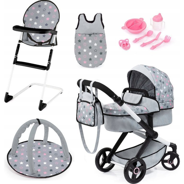 Bayer Xeo Doll's Stroller, High Chair, Sleeping Bag Grey With Accessories 17007ab