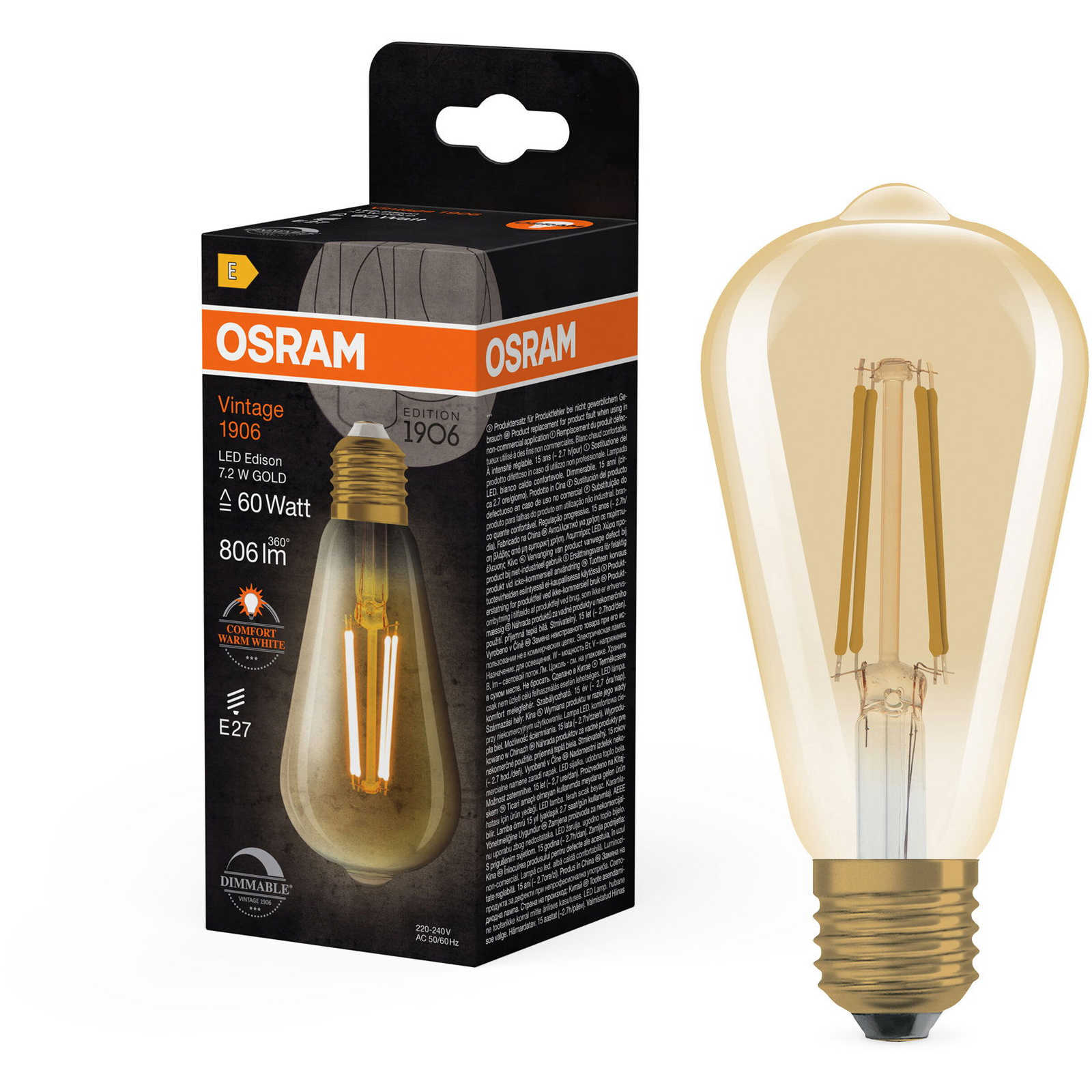 OSRAM LED izzó, retró, aranyszínű, E27, VINTAGE, 7,2 W, meleg fehér (4099854137822)