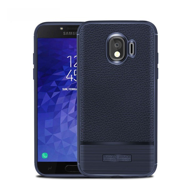 Szilikon telefonvédő (közepesen ütésálló, bőr hatású, szálcsiszolt) SÖTÉTKÉK [Samsung Galaxy J4 (2018) SM-J400F] (5996457795727)
