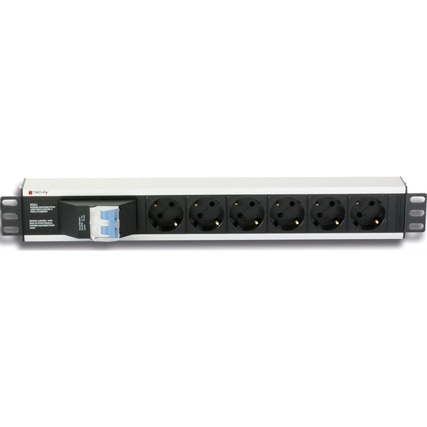 Techly I-CASE STRIP-16SH strømforsyningsenhed (PDU) 6 AC stikkontakt(er) 1.5U Sort, Sølv
