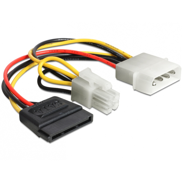Delock Kabel Power Molex 4 Pin Stecker > SATA 15 Pin Buchse + P4 Stecker