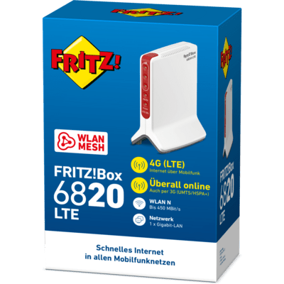 FRITZ!Box 6820 LTE Egysávos (2,4 GHz) Wi-Fi 4 (802.11n) Fehér 1 4G Belső (20003055)