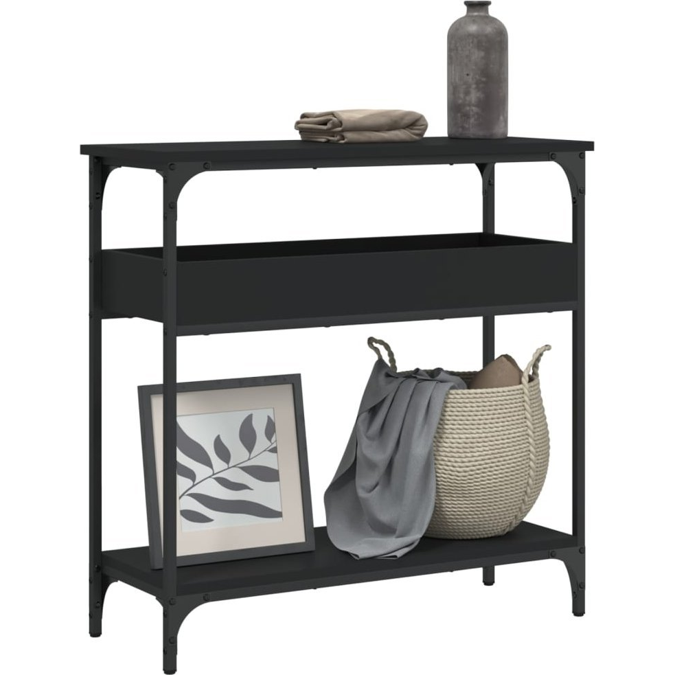 fekete szerelt fa tálalóasztal polccal 75x29x75 cm (837712)