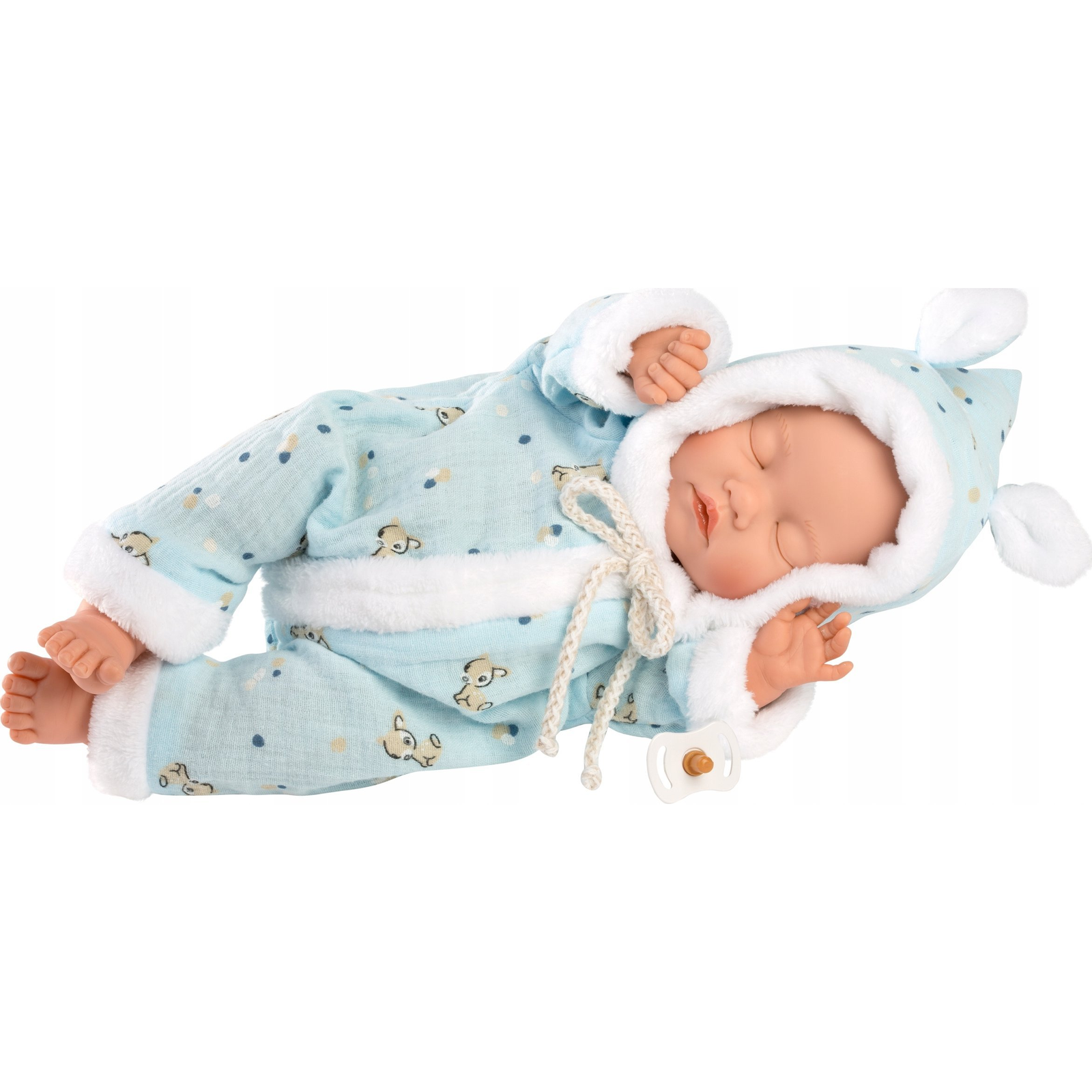 Llorens Csukottszemű Fiú Csecsemő Baba Kapucnis Pizsamában 31 cm (GXP-896942)