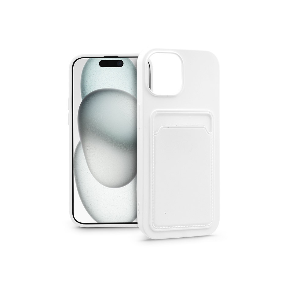Apple iPhone 15 szilikon hátlap kártyatartóval - Card Case - fehér (PT-6840)