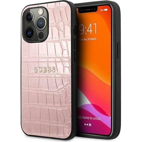 Guess GUHCP13LPCRBPI iPhone 13 Pro / 13 6,1" Rózsaszín Croco Strap Collection Tok