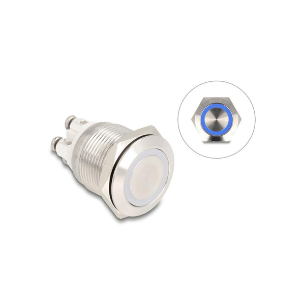 Delock Nyomógomb beszereléshez 19 mm 4 db. csavarhely LED kék (20980)