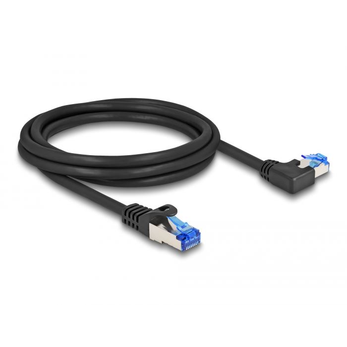 Delock RJ45 hálózati kábel Cat.6A S/FTP egyenes / balra hajló 2 m fekete (80219) (80219)