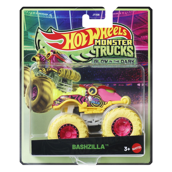 HOT WHEELS MONSTER TRUCK GLOW IN THE DARK BASHZILLA CAR SCARA 1 TO 64