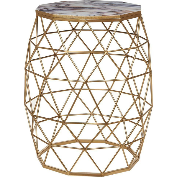 Mesa Auxiliar Efecto Mármol Dorado 34 Cm Mdf Alambre Sala De Estar Dormitorio Halsey - Dorado