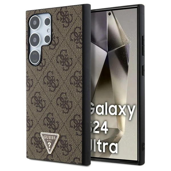 Guess GUHCS24LPGS4TDW S24 Ultra készülékhez S928 4G kemény tok Grip Stand Triangle Strass barna