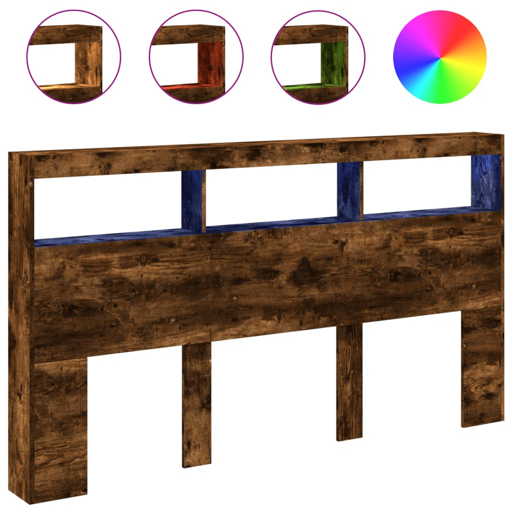 füstös tölgy színű áthidalószekrény LED-ekkel 180x17x102 cm (839214)