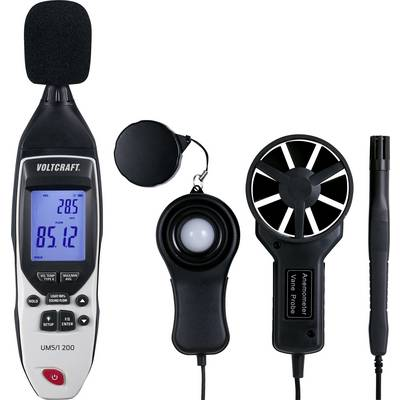 Környezetvédelmi mérőműszer, légsebesség-, fény-, zajszint-, hő- és nedvességmérő, 5 az 1-ben műszer Voltcraft UM5/1 200 (UM5/1 200)
