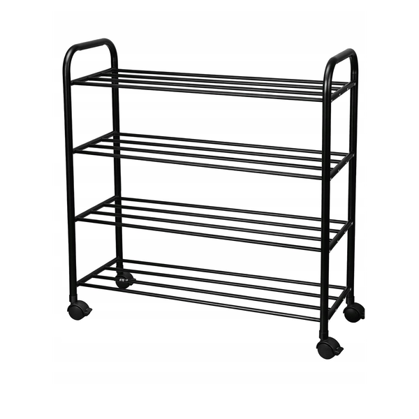 Springos Metalowa półka na buty obuwie z kółkami 4 poziomy czarna 64x75x26.5cm BRUNBESTE BB-3554