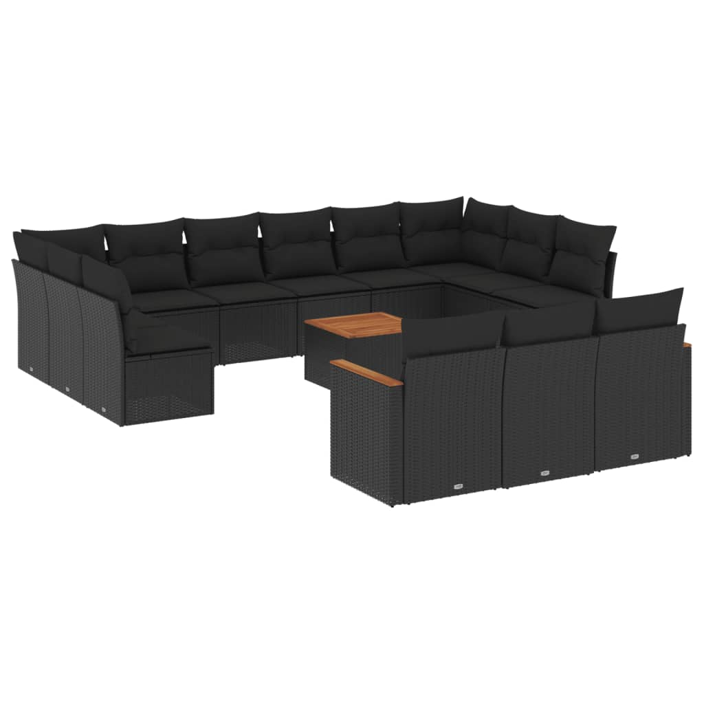 14 részes fekete polyrattan kerti ülőgarnitúra párnákkal (3226461)