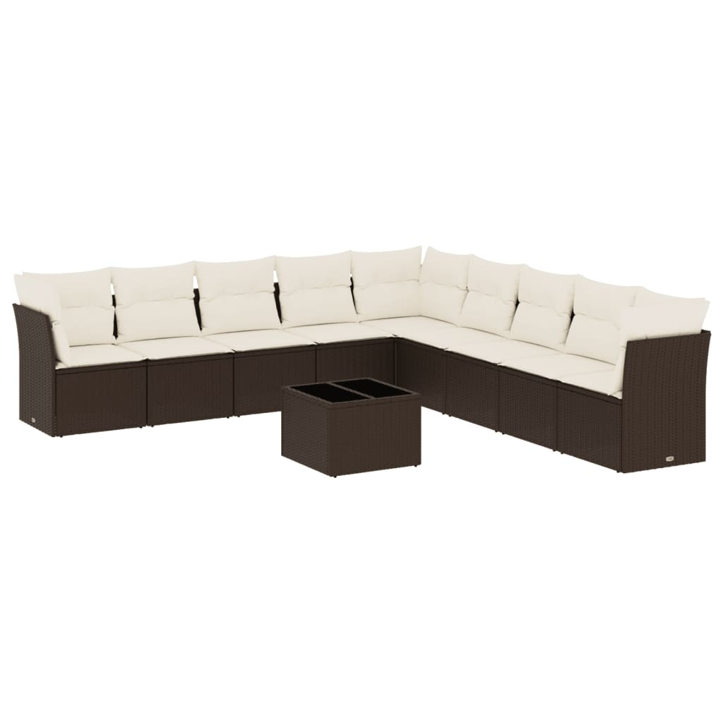 10 részes barna polyrattan kerti ülőgarnitúra párnákkal (3217793)