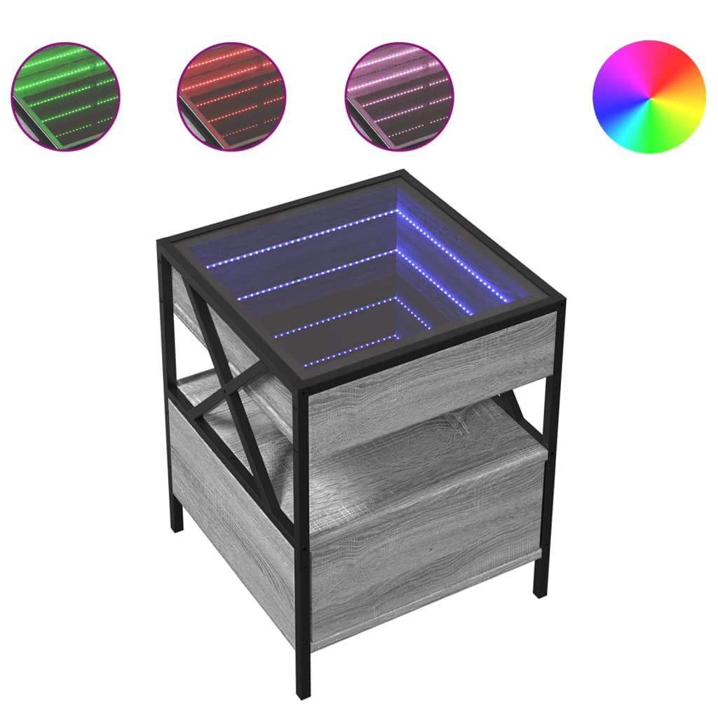 szürke sonoma végtelen hatású LED-es dohányzóasztal 40x40x51 cm (847720)