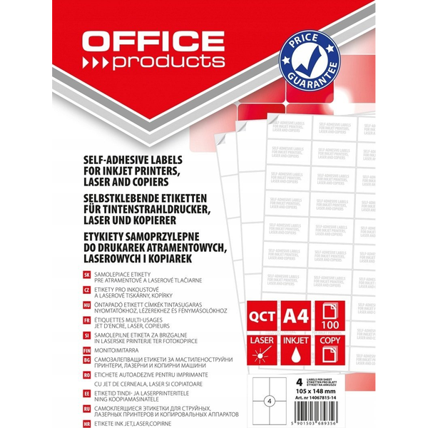  Office Products Etykiety OFFICE PRODUCTS, 105x148mm, białe, 100 ark.
