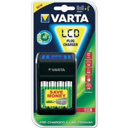 Varta LCD Plug akku töltő + AA 2100 mAh 4db Ready to Use akkuval (57677101441)