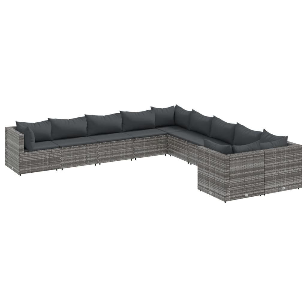 10 részes szürke polyrattan kerti ülőgarnitúra párnákkal (3308346)