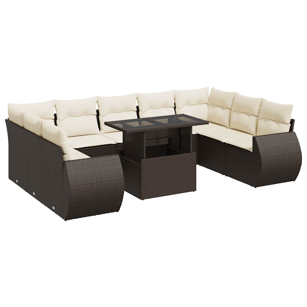 10 részes barna polyrattan kerti ülőgarnitúra párnákkal (3326704)