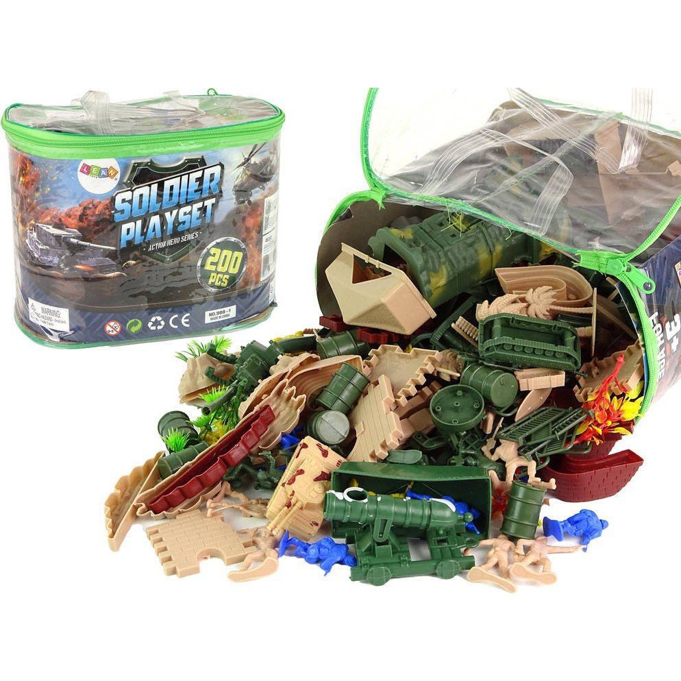 Katonai Figurakészlet - Fegyverekkel, Járművekkel, 200 db (15678)