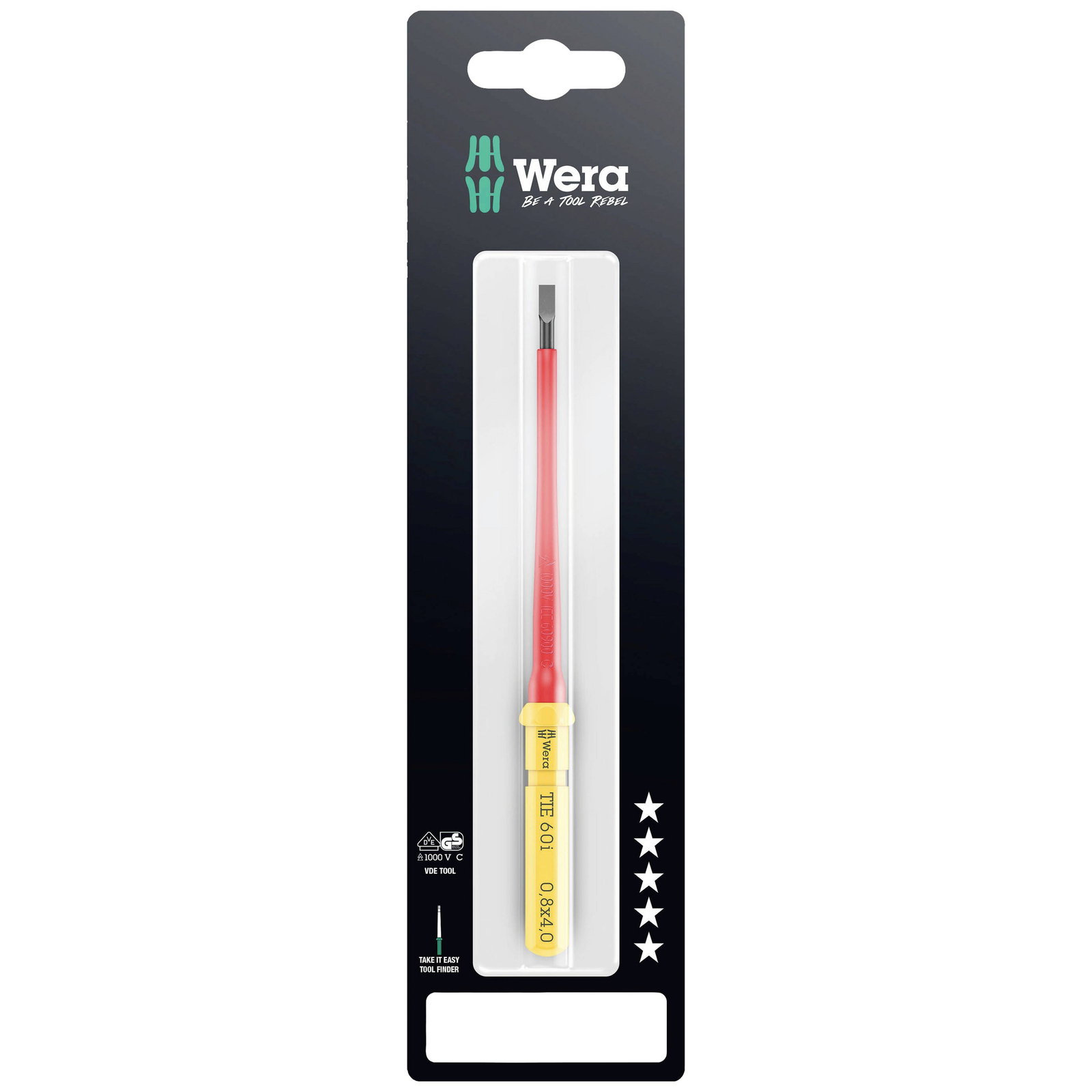 Wera Kraftform Kompakt VDE 60 i 0,8x4,0x157 mm TIE SB Villanyszerelő Egyeneshornyú Cserélhető penge 4.0 mm (05006553001)