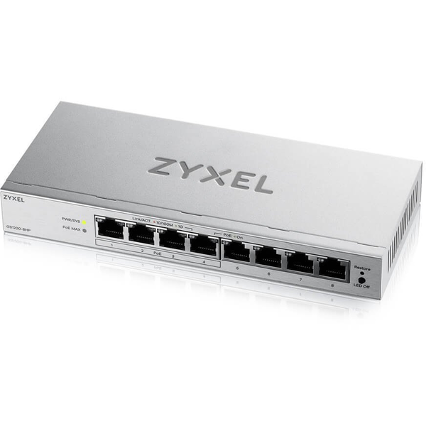 Zyxel GS1200-8HPV3 Administreret L2 Gigabit Ethernet (10/100/1000) Strøm over Ethernet (PoE) Desktop Grå