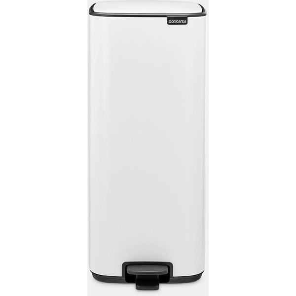 Brabantia Bo Pedal Bin pedálos hulladékgyűjtő szagmentesen záródó Soft-Close fedél, karcsú, négyzetes forma, műanyag tartály, 30L - O méret, acél, fehér - 236921