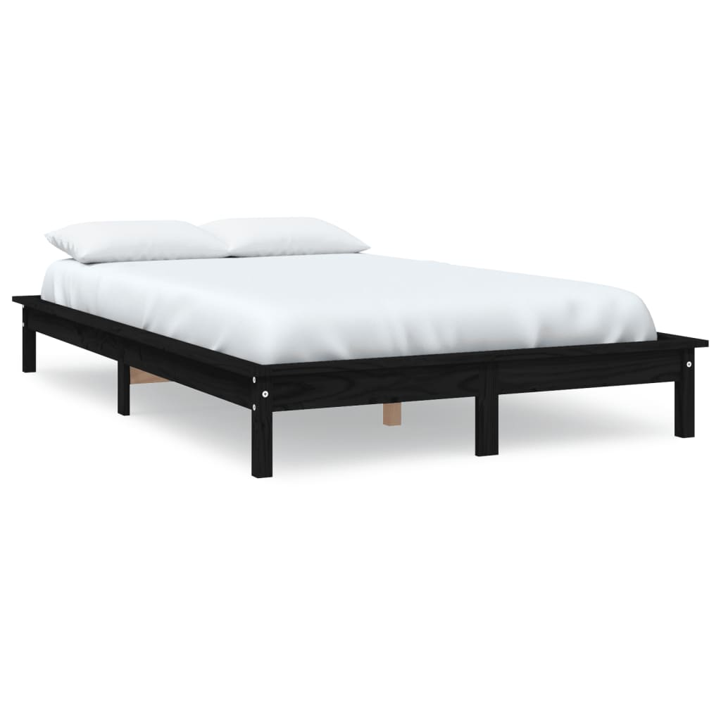 fekete tömör fenyőfa ágykeret 135 x 190 cm (4FT6 Double) (820585)