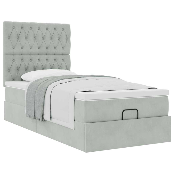 Cadru de pat otoman cu saltele Gri deschis 90x200cm catifea
