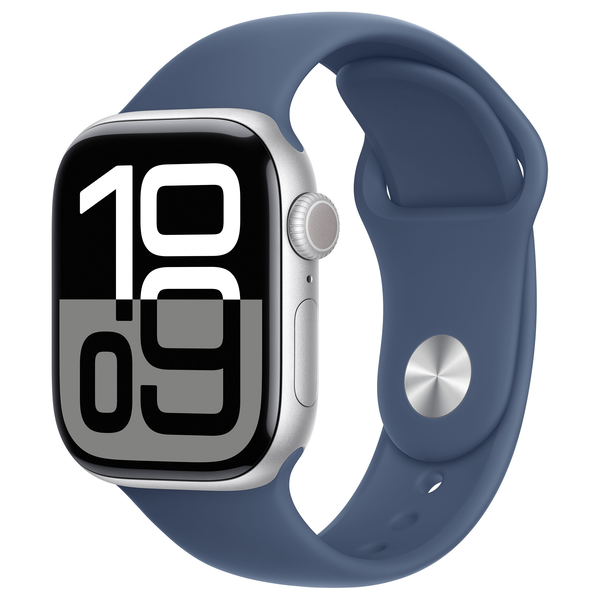 Apple Watch Series 10 42 mm argintiu aluminiu GPS+Cellular curea sport din denim M/L