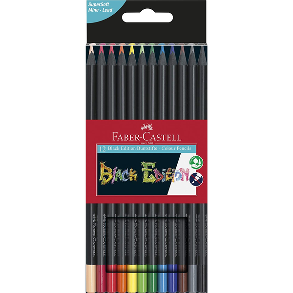 Faber-Castell trojhranné pastelky pastelky do školy, černé dřevo, 12 barev