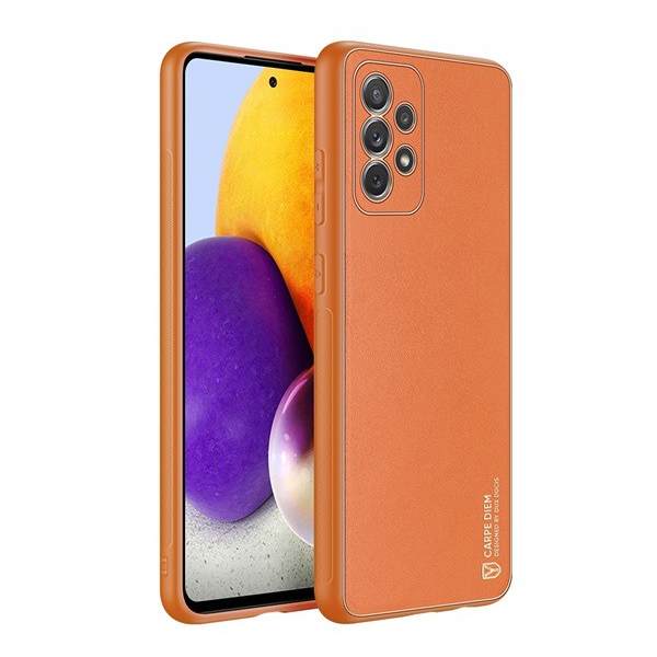 Samsung Galaxy A72 4G (Sm-A725F), Galaxy A72 5G (Sm-A726F) Пластмасов протектор за телефон Dux Ducis Yolo (силиконова рамка, средна удароустойчивост, рамка с метален ефект, заден капак с кожен ефект) оранжев