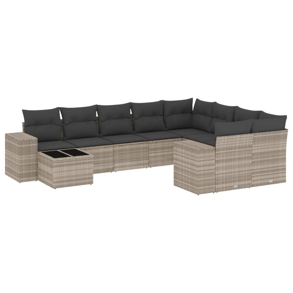 10 részes világosszürke polyrattan kerti ülőgarnitúra párnákkal (3223061)