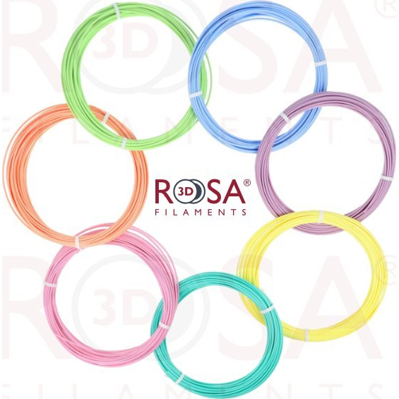 PLA plastiko komplektas 3D pieštukui 7 pastelinių spalvų PLA po 30g (10m) 1.75mm 3D pieštukams ROSA3D