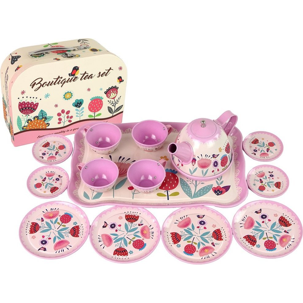 Tea és Kávé Készlet Tea Láda Rózsaszín Mintás Tányérokban (15451)