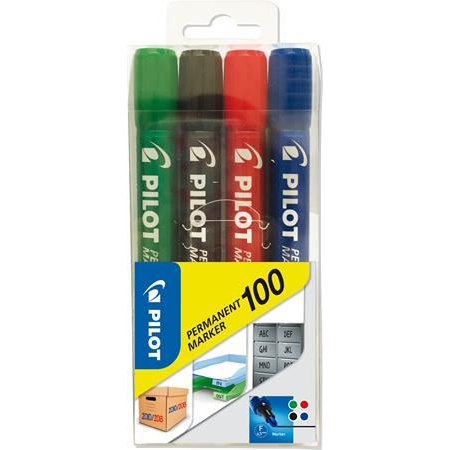 PILOT Alkoholos marker, 1 mm, kúpos, "Permanent Marker 100", 4 szín (SCA-100-S4)