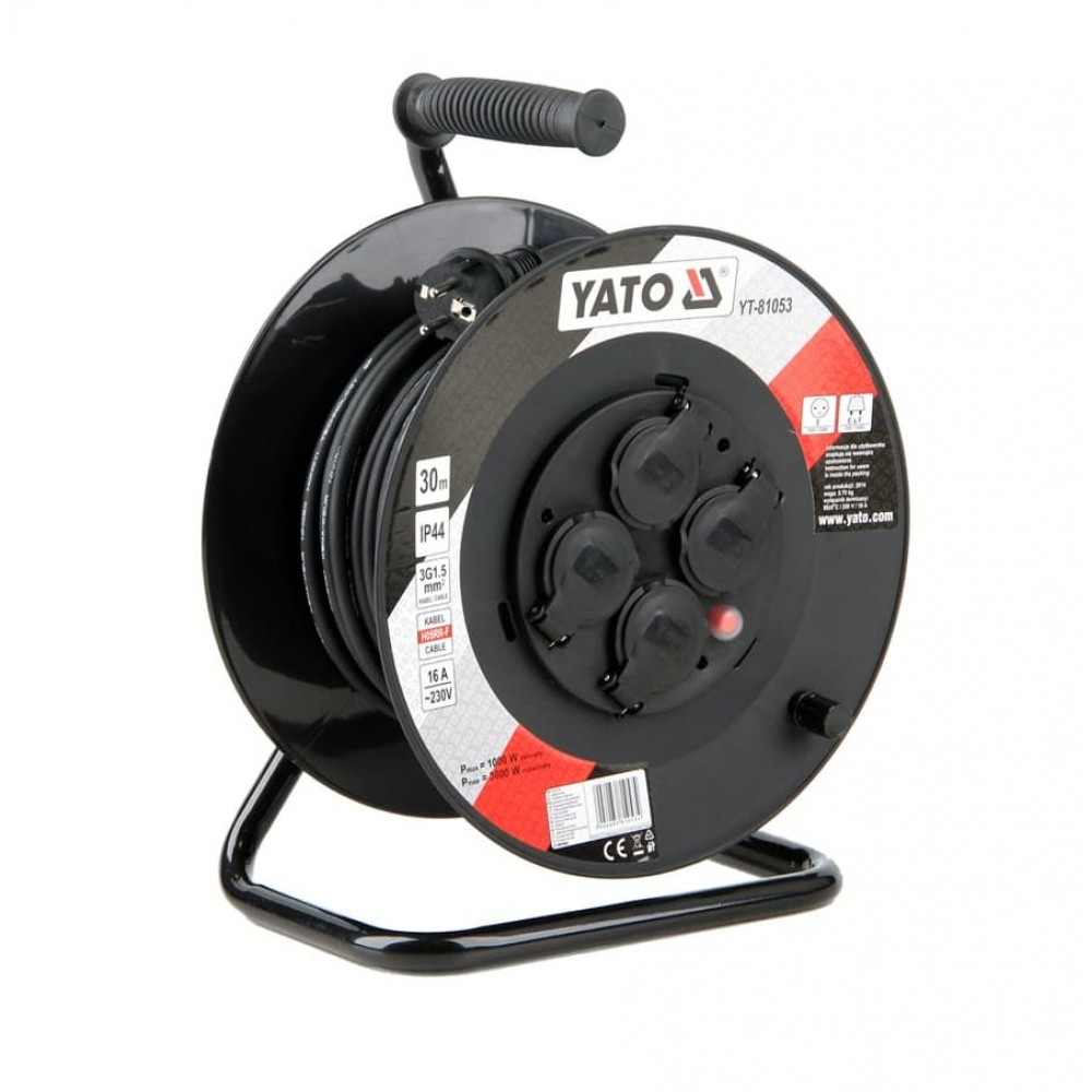 Yato YT-81053 230V Hosszabbító kábeldob 4 aljzatos 30m - Fekete (YT-81053)