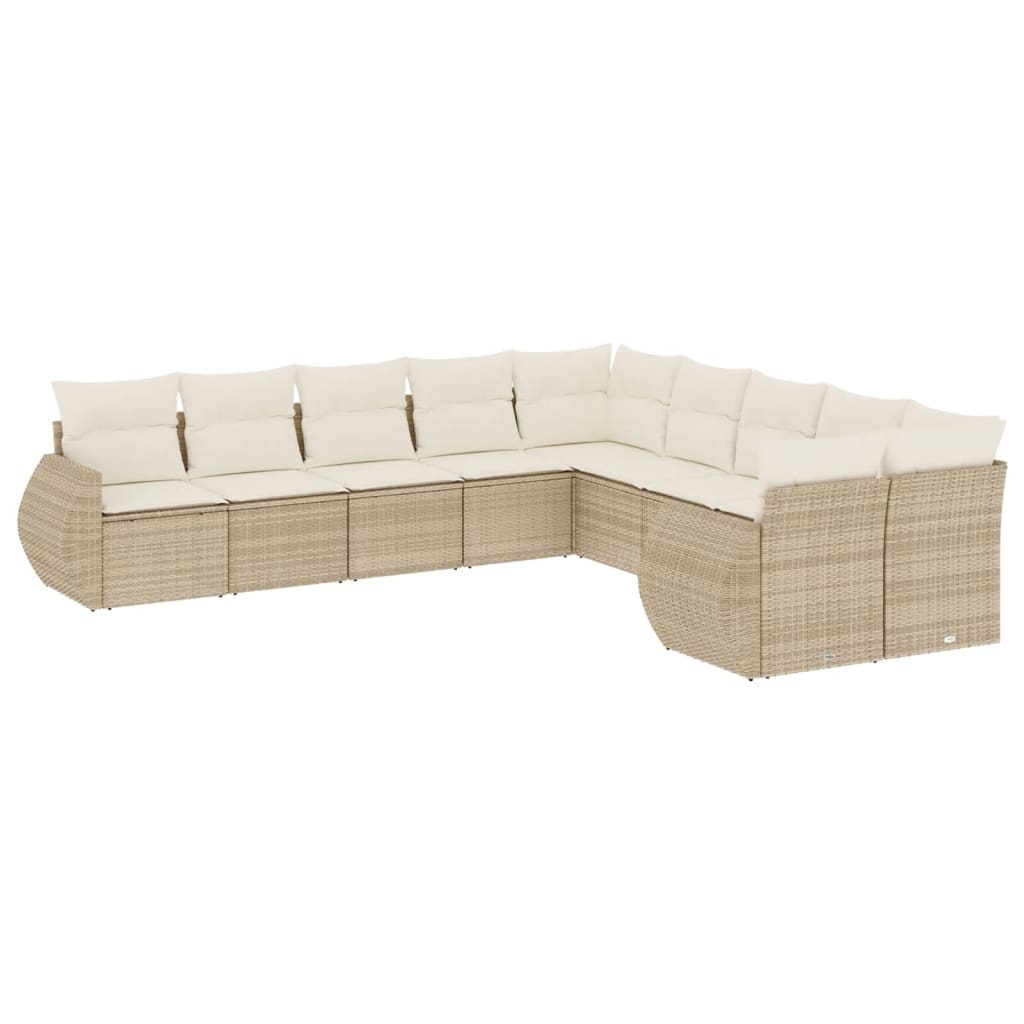10 részes bézs polyrattan kerti ülőgarnitúra párnával (3221907)